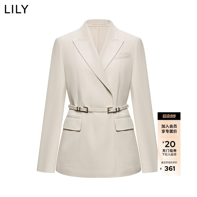 [Same Style as in Shopping Malls] Lily2025 Summer Simple and Relaxed Casual Belted Waist-Cinching Off-White Blazer for Women