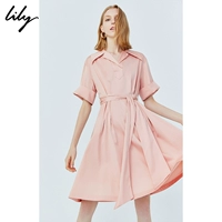 Lily2019 mùa hè mới cho phụ nữ Áo thun cotton tay ngắn A-line 119250C7584 - Váy eo cao 	váy body rút eo		