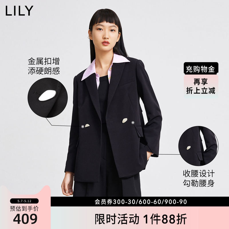 LILY2022 Spring New Women's Dress Design Sense Metal Buckle Black THIN LOOSE Commuter Suit Jacket