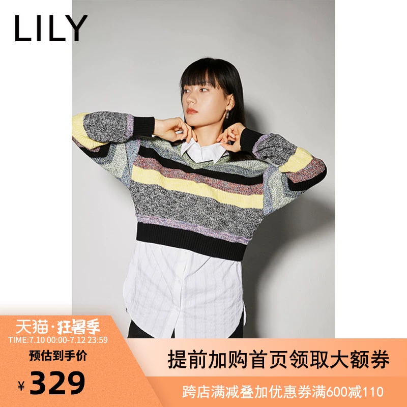 LILY2020 phụ nữ mới sọc đan áo len lỏng giữa áo len dài - Đan Cardigan