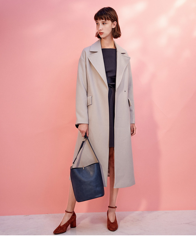 103Lily Winter New Women Màu áo liền thân Thắt lưng Eo dài Dài Áo len dài đến đầu gối áo dạ măng tô nữ đẹp