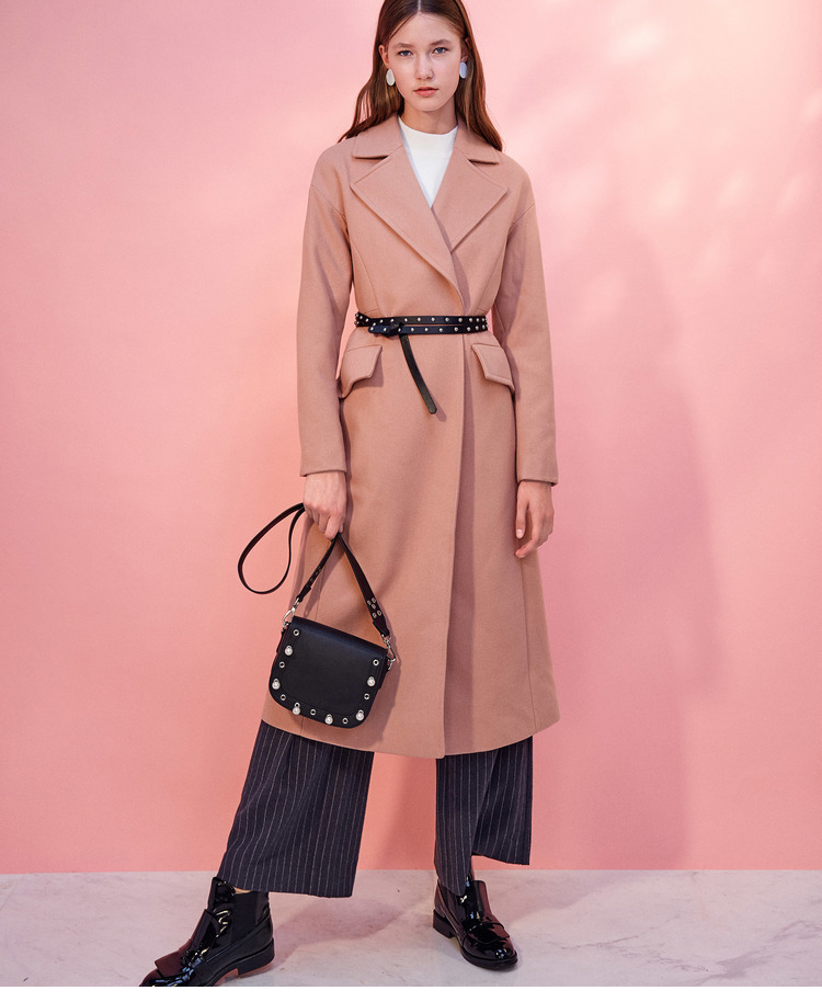103Lily Winter New Women Màu áo liền thân Thắt lưng Eo dài Dài Áo len dài đến đầu gối áo dạ măng tô nữ đẹp