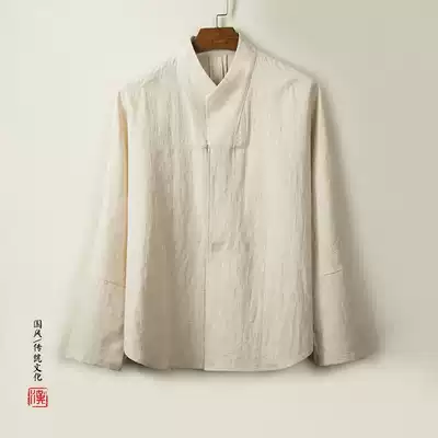 Tang suit Chinese style Young men's Han suit men's white thin original Zen suit Men's lay suit cotton and linen jacket Chinese style