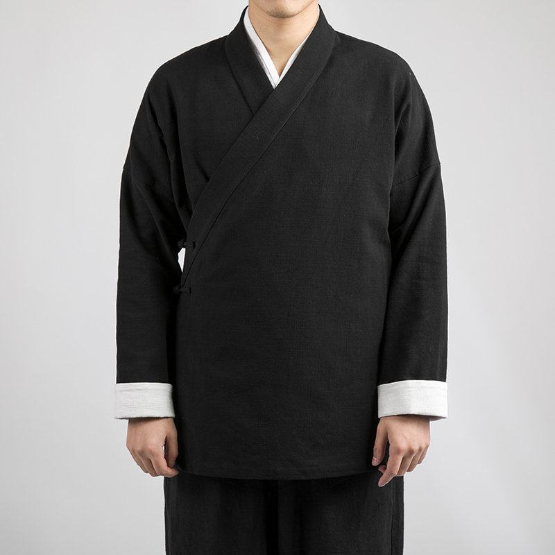 Chinese Wind Men's Clothing Sea Clear Residence Conserved With Large Slanted Brood Clothing Men's Youth Cotton Linen Hanfu Men's Ancient Wind Coats Zen Fu