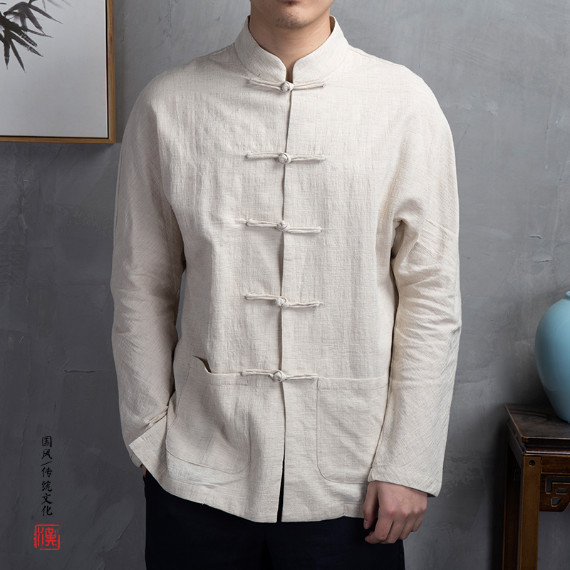 China Wind Men's Handwear Grandpa Tang Costume Buddhist Men's Zen Dress Cotton Linen Shirt Vintresses Chinese Traditional Chinese Traditional Chinese Clothes
