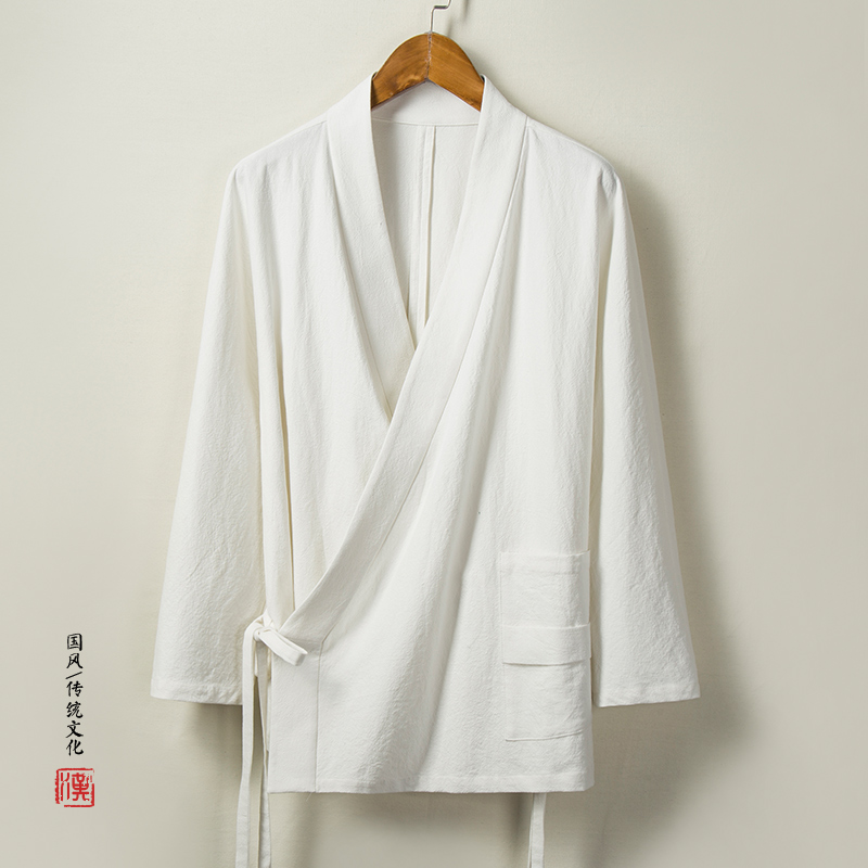 2022 autumn and spring kimono robe Buddhist men's clothing Chinese style improved Hanfu large slanted linen meditation clothing ancient style
