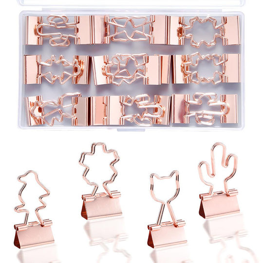 Creative office stationery high-end rose gold love swallowtail clip 12 pack information storage long tail clip cartoon