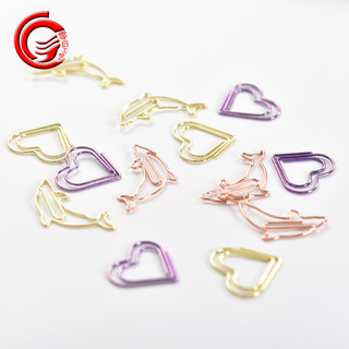 Creative Paper Clips, Cute Dolphin Paper Clips, Two-Color Electroplating, Fun Office Stationery, Heart-Shaped Paper Clips, 10 Pieces
