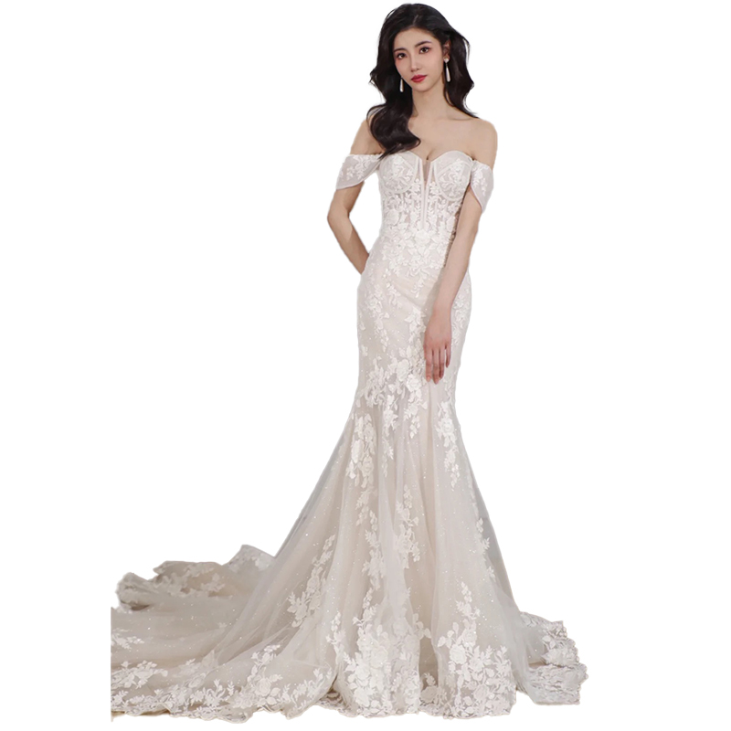 French fishtail light wedding dress temperament, shoulder high -level sensory lace slimon French fishtail light wedding dress temperament, shoulder high -level sensory lace slimon