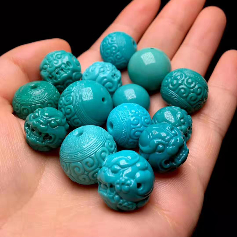 Yungai Temple original mine high porcelain blue turquoise loose beads round beads back pattern bead bracelet with beads dragon ball beast bead diy accessories