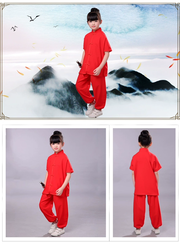 Trẻ em Tai Chi quần áo cotton và lanh phù hợp với nam và nữ đào tạo võ thuật quần áo mẫu giáo Kung Fu biểu diễn ra dịch vụ trang phục biểu diễn thời trang cho bé