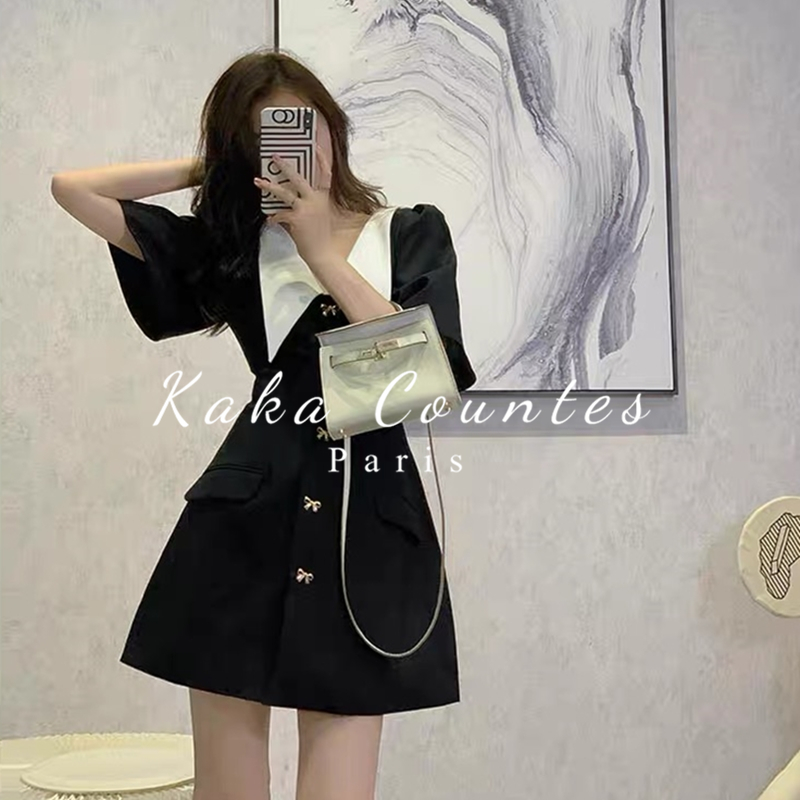 Sandro Moscoloni French style small fragrant wind bubble sleeveless dolls collar foreign dress Summer new little black dress women