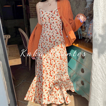 Sandro Mocoloni crushed flower harnesses one-piece dress 2022 spring new French style retro two suits women