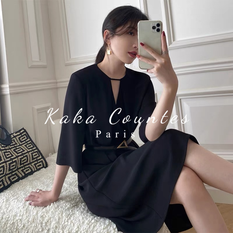 Sandro Moscoloni French style retro Hepburn Ocean dress 2022 spring and summer new superior sense little black dress