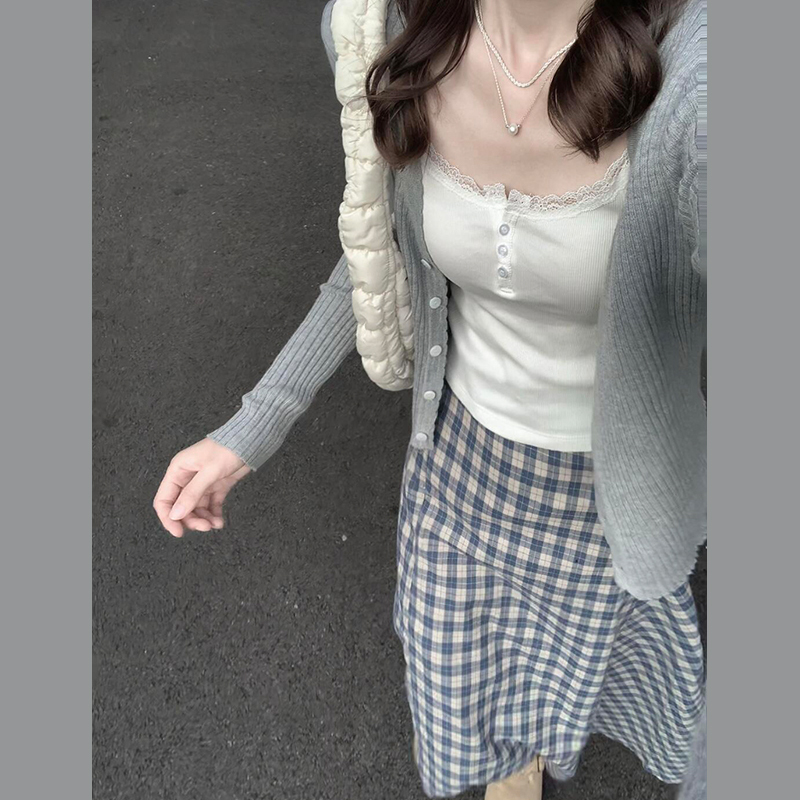 Casual Gray Knit Sweater for Women 2026 New Early Spring and Autumn Korean Style Cardigan Outerwear Top