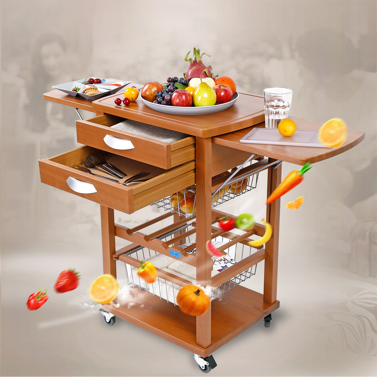 Liquick Italy Imported Fruit And Vegetable Storage Floor Shelf Removable Solid Wood Cart ARIT Versatile Kitchen Table