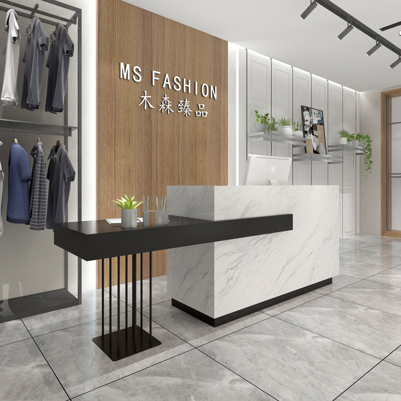 Brief Modern Clothing Store Collection Silver Counter Shop Small Counter Desk Company Beauty Salon Fashion Front Desk Reception Desk