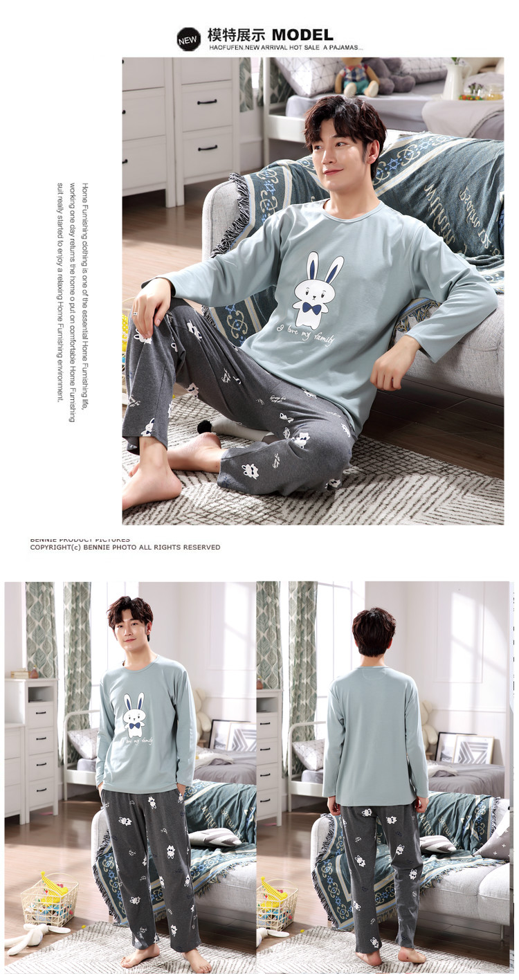 Bộ đồ ngủ nam teen cotton dài tay mùa xuân và mùa thu nam 13-15 học sinh trung học cơ sở 12-18 bộ lớn đồ bộ pijama nam