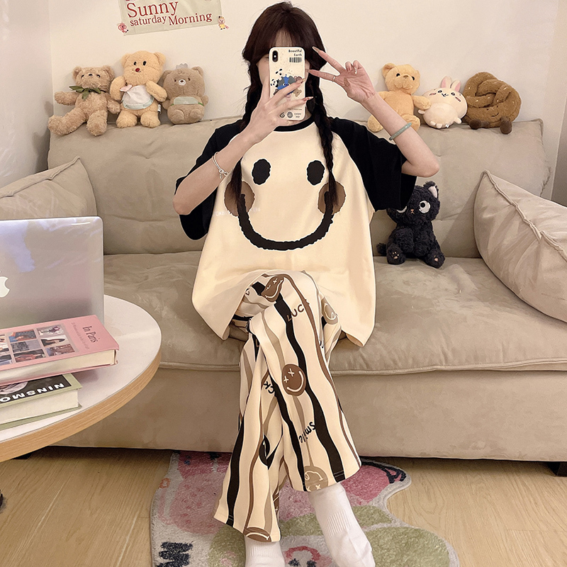 Summer Pajamas for Women, Pure Cotton, 2026 New Style, Short-Sleeved, Long Pants, Student Plus Size, Fat mm 100kg Women's Loungewear