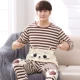Bộ đồ ngủ nam teen cotton dài tay mùa xuân và mùa thu nam 13-15 học sinh trung học cơ sở 12-18 bộ lớn