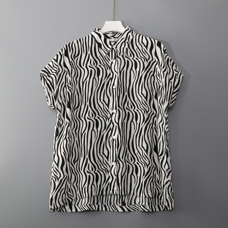 New American Fashion~ Women's New Fashion Zebra Print Loose Comfortable Breathable Short-Sleeve Shirt Blouse