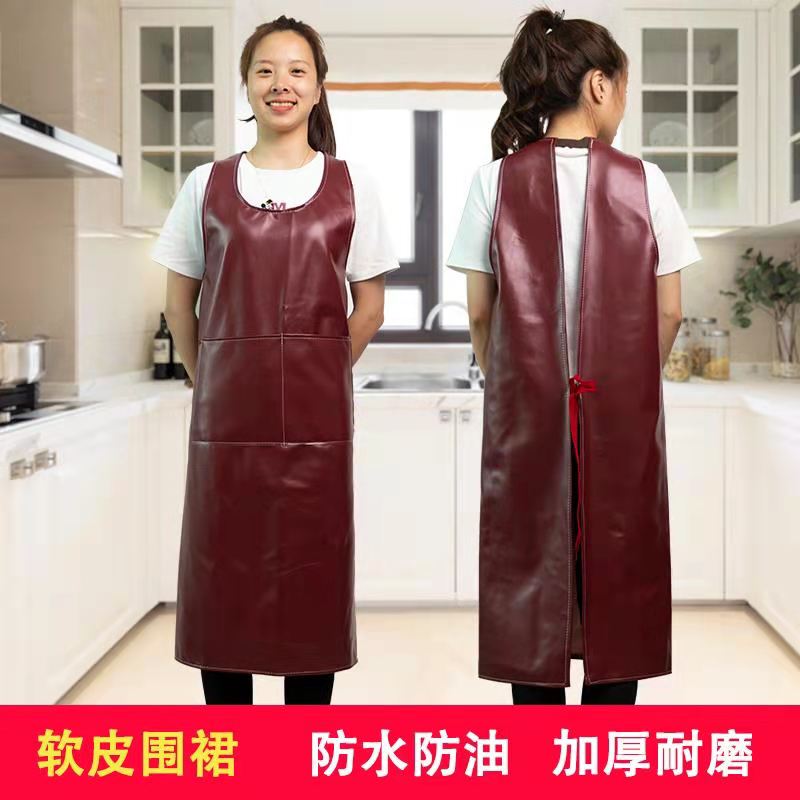 Large Size Pu Waterproof, Oil-Proof, and Stain-Resistant Apron Vest Leather Apron for Men and Women, Kitchen Labor Protection, Factory, Seafood Market