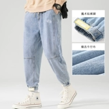 Демисезонные штаны, ретро джинсы с начесом, свободный крой, большой размер