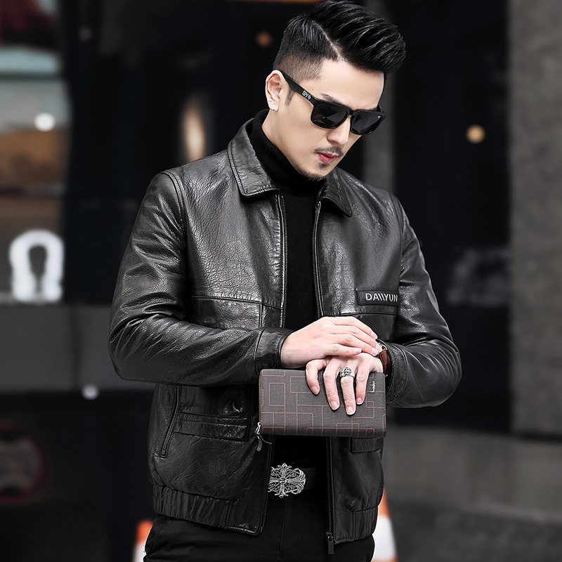 Da da man ve áo jacket da ngắn ve áo da cừu trồng Locomotive Haining áo khoác da duy nhất