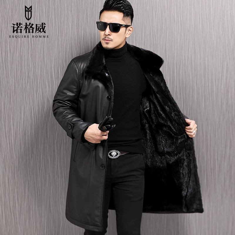 Mặc hai mặt da bò áo khoác lông chồn dài đứng ve áo lông một lớp Lông thú lông xù da mùa đông - Quần áo lông thú