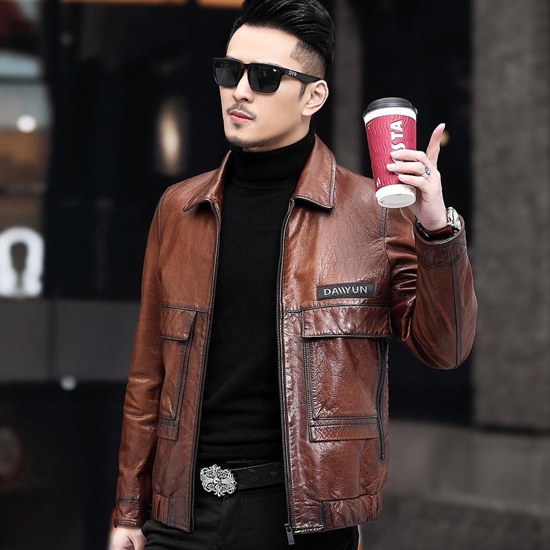 Da da man ve áo jacket da ngắn ve áo da cừu trồng Locomotive Haining áo khoác da duy nhất