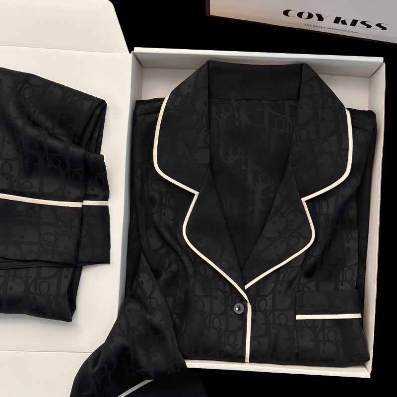 Coy Kiss Men's Silk Pajamas, Women's High-End Autumn Long-Sleeved Pants, Couple's Home Wear Gift Box Set Coy Kiss Men's Silk Pajamas, Women's High-End Autumn Long-Sleeved Pants, Couple's Home Wear Gift Box Set