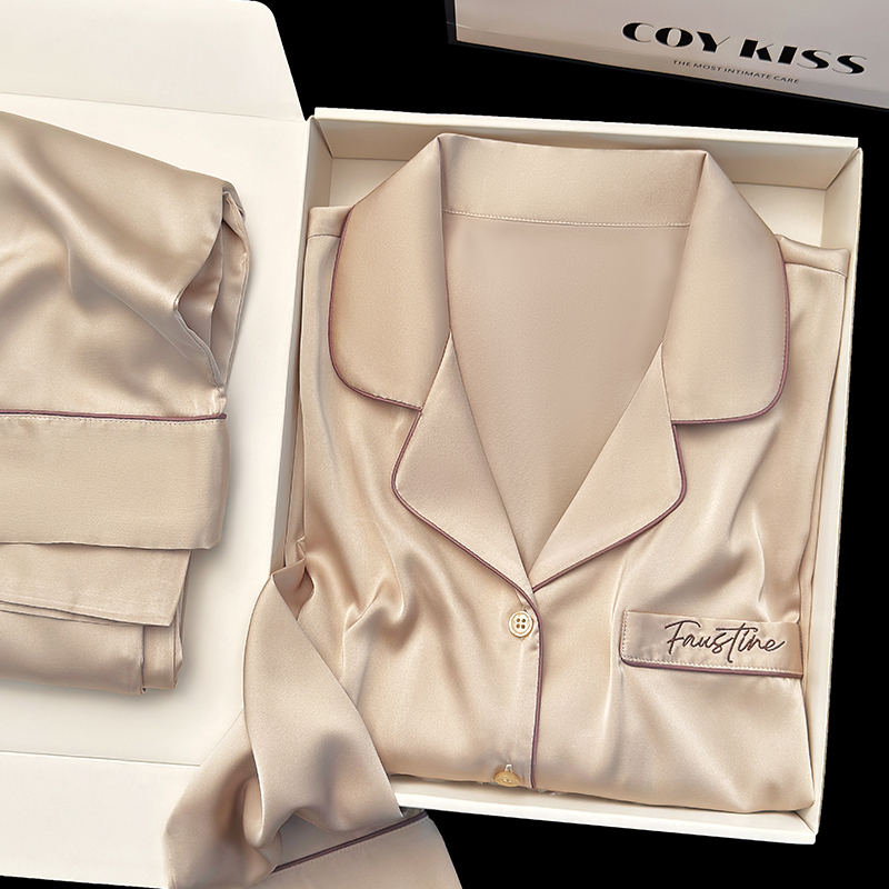 Coy Kiss Silk Pajamas for Women 2026 Spring New Solid Color Simple High-End Brand Home Wear Gift Box Set