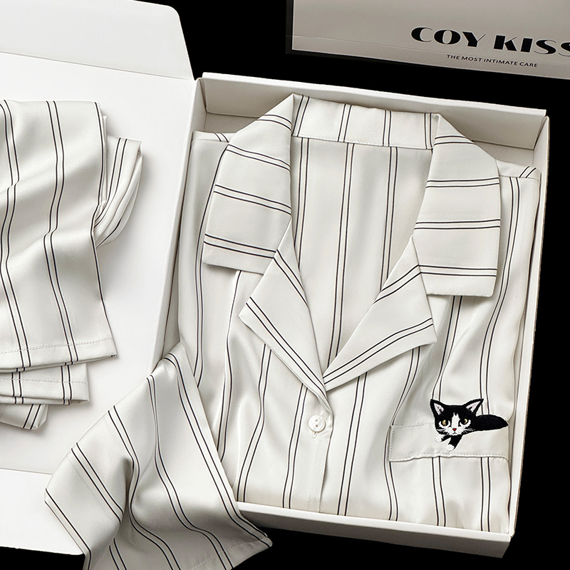 Coy Kiss Silk Men's Pajamas Autumn New Women's Couple Outfit Unisex Gift Box Loungewear Set