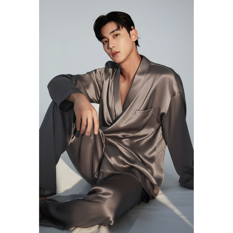 Filter Tan Jianci Style Pajama Set for Men, Loose Fit, New Chinese Style, Ice Silk Loungewear, Traditional Chinese Style, Spring and Summer Long Sleeves