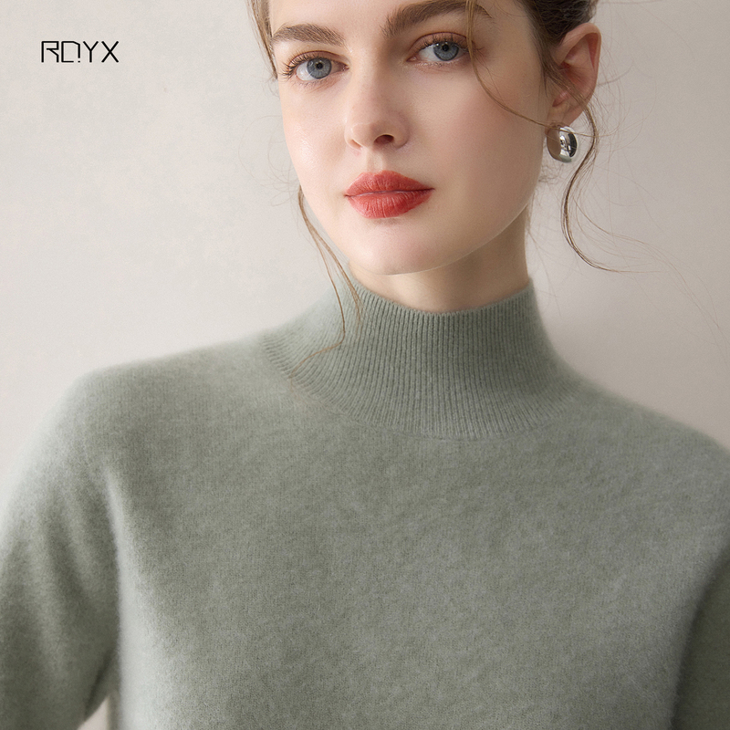 Soft and Skin-Friendly | Autumn and Winter 100% Pure Cashmere Sweater for Women, Half Turtleneck, Slim Fit, Seamless Knit Base Layer