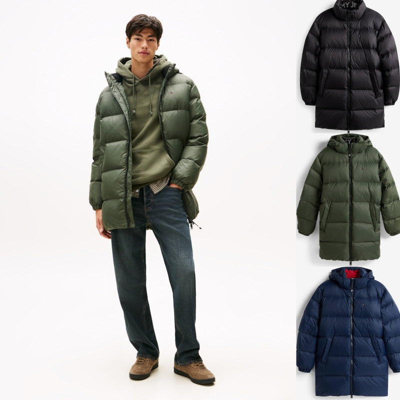 Nearly 400g! Tommy25 Winter Men's American Retro Outdoor Trendy Mid-Length Loose Hooded down Jacket
