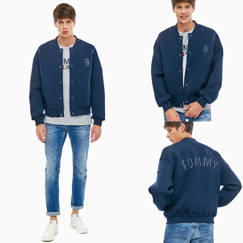 The Price Is Spot-On! Authentic Tommy Baseball Collar Logo Ribbed Single-Breasted Bomber Jacket