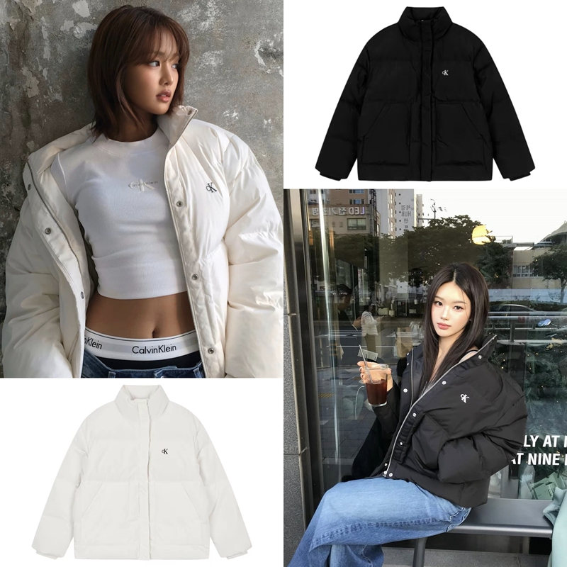 Super Stylish! Authentic Ck Jeans Korean Version Women's Quilted Stand Collar Small Logo ins Style Loose Duck down Jacket
