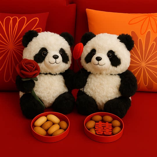 压床娃娃一对结婚新款可爱风情侣熊猫公仔玩偶订婚礼物送新人婚房
