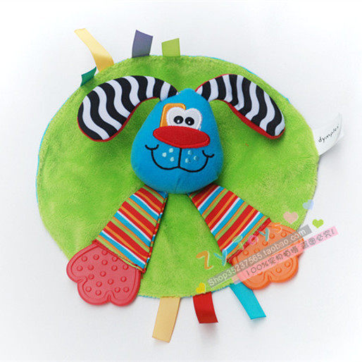 European and American brands dymples puppy gear fixer towel with sounding paper label 18CM to soothe baby's mood