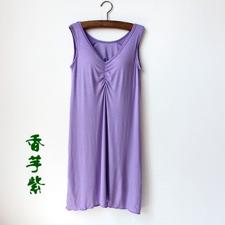 Phương thức đồ ngủ nightdress nữ mùa hè kích thước lớn váy dài với ngực pad bông nightdress nhà dịch vụ lỏng váy