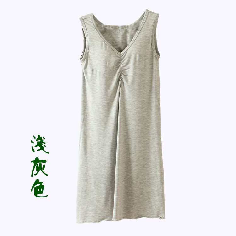 Phương thức đồ ngủ nightdress nữ mùa hè kích thước lớn váy dài với ngực pad bông nightdress nhà dịch vụ lỏng váy