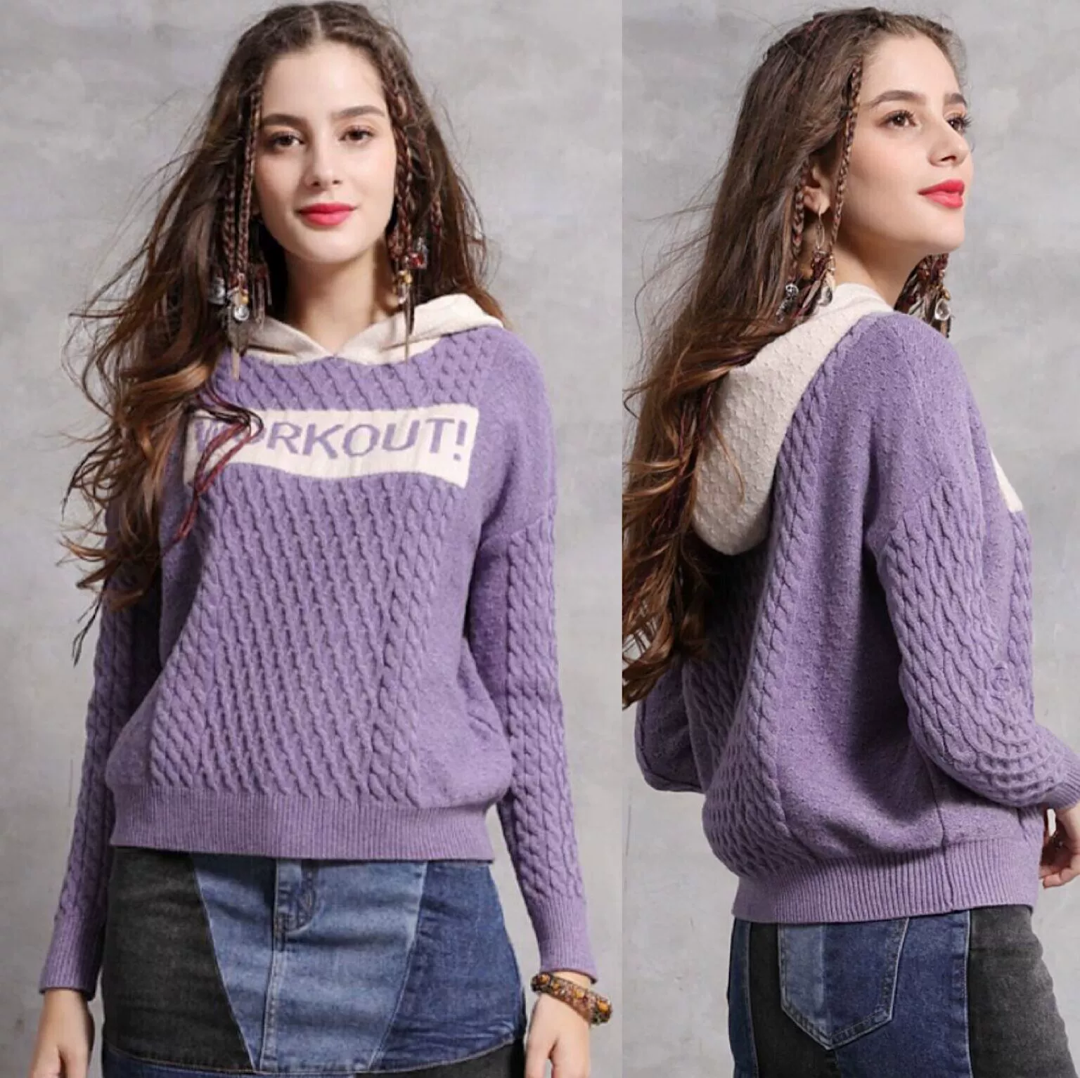 Aka Womens 2019 Mùa đông Thư mới Áo len lỏng Retro Áo thun dày trùm đầu Áo len hoang dã - Áo / áo thun