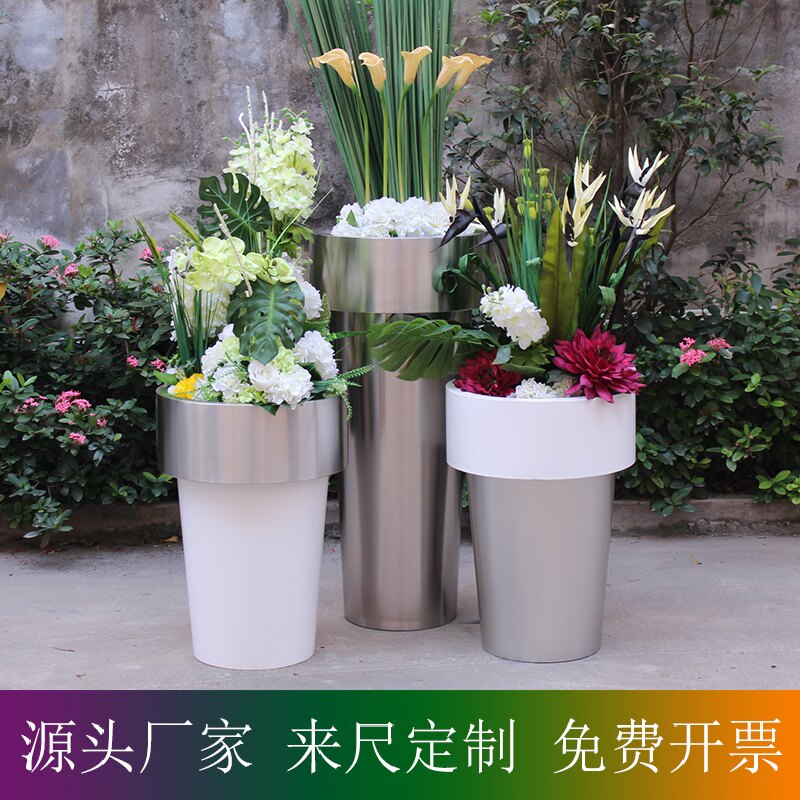 Sub Warhead Floral Stainless Steel Flower Pot Mall Decorated Round Cylindrical Room Rental Pendulum Custom Baking Varnish 
