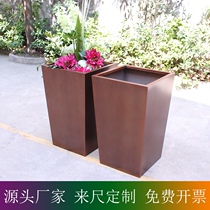 Tree Pool Stainless Steel Flower Pot Red Ancient Bronze Custom Square Cone Square Office Outdoor Flower Bowl Green Plant Potted Plant