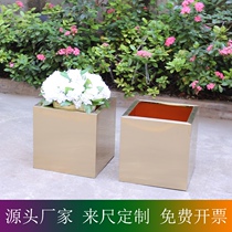Large Square Barrel Stainless Steel Flower Pot Square Flower Bowl Combined Flower Box Parking Lot Commercial Street Custom Tree Pool