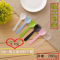 Disposable cake fork plastic three-tooth spoon Fork fruit cake fork independent packaging dessert spoon tableware