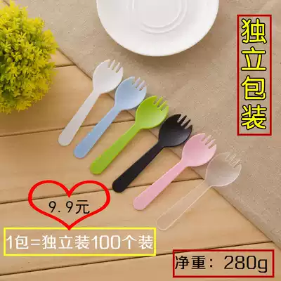 Disposable cake fork plastic three-tooth spoon Fork fruit cake fork independent packaging dessert spoon tableware