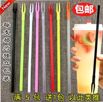 Long disposable fruit fork fruit tea Long Fork straw fork dual use plastic long handle fork plus hard straw fork