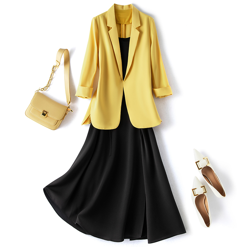 Spring sense high-end sense plus size women's fat mm slim suit suit fried street small suit jacket slip skirt two-piece set